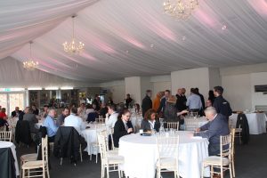 Picture of delegates at the DSA Electrical Safety Seminar 2020 networking over a buffet lunch at Braxted Park Estate